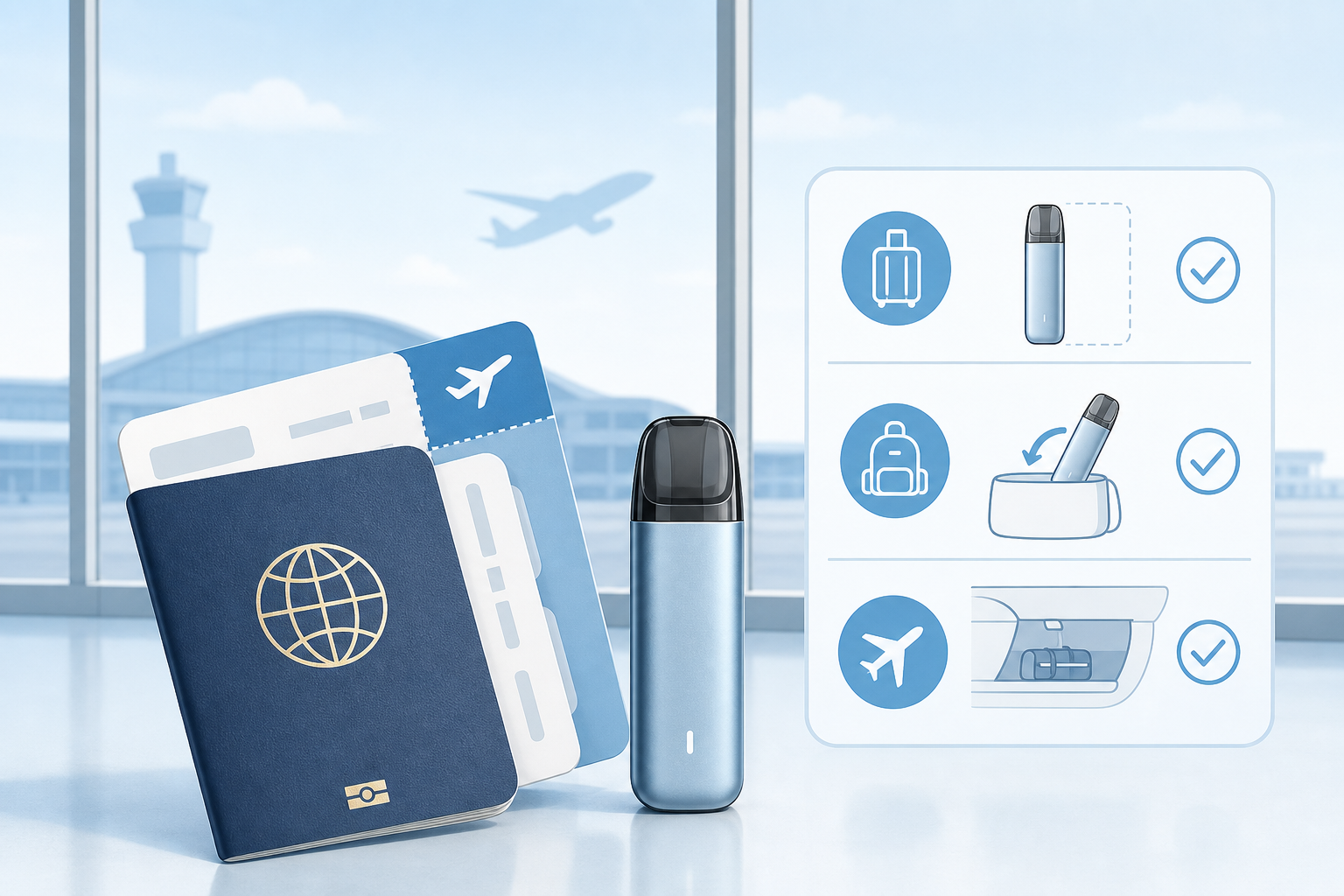 護照、登機證與電子煙旅行規定示意